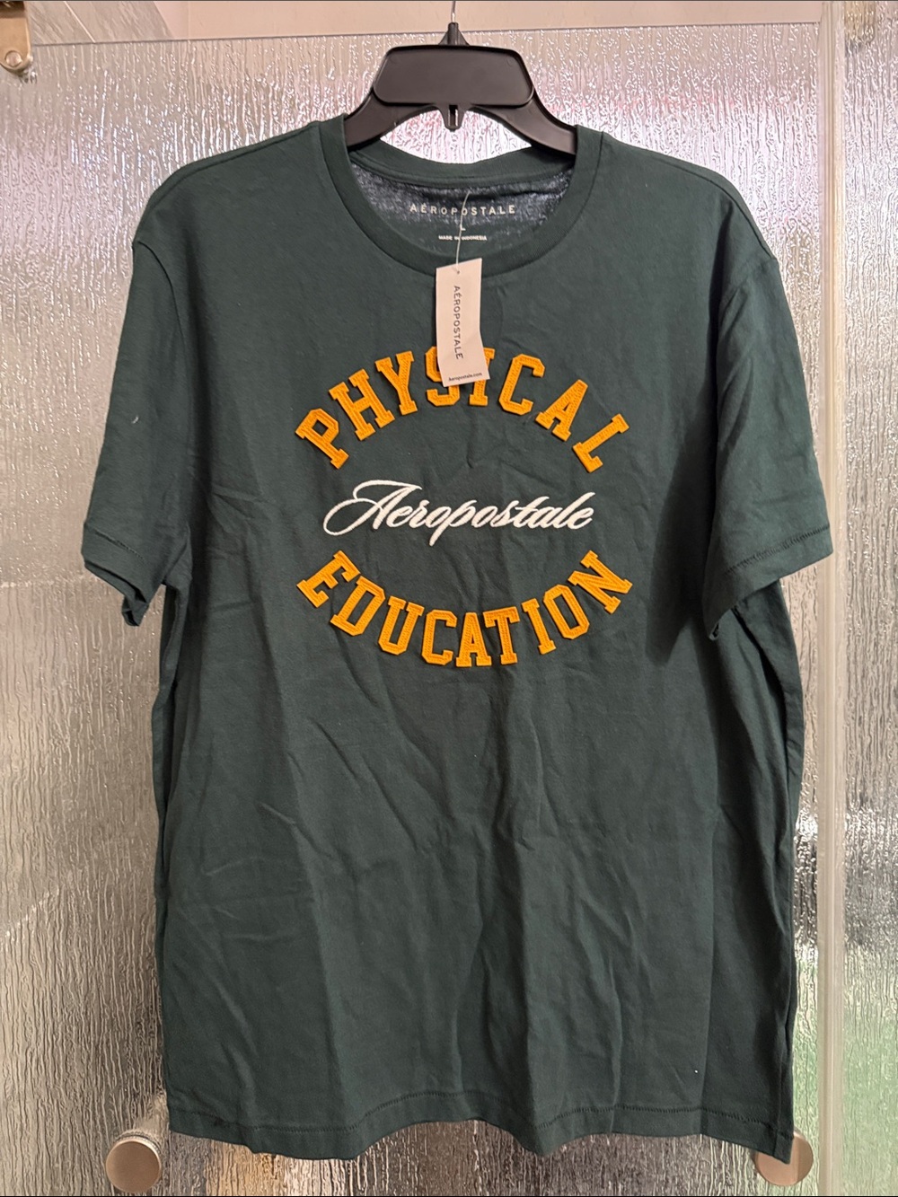 Aeropostale Green Graphic 'Physical Education' Tee with Yellow Lettering